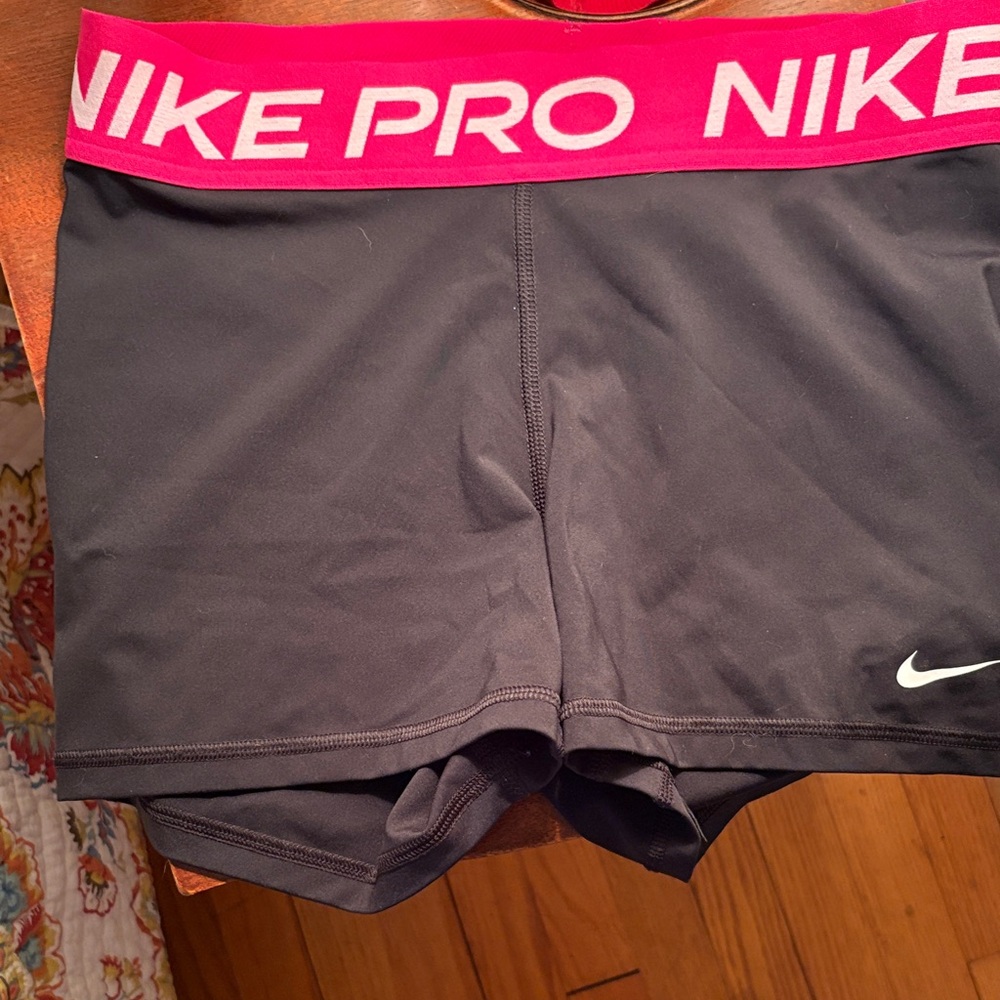 Nike Women's Pro Athletic Shorts Black with Pink Band